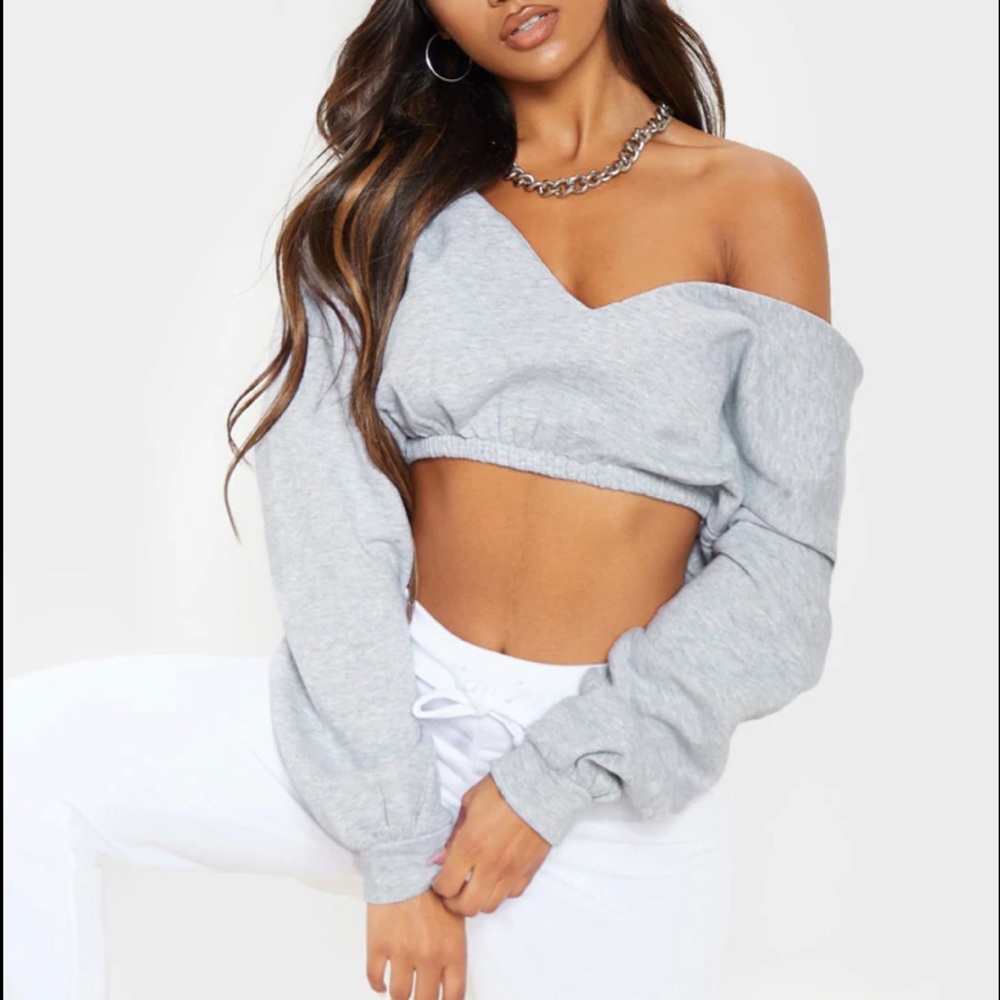 Grey Marl Off Shoulder Sweater